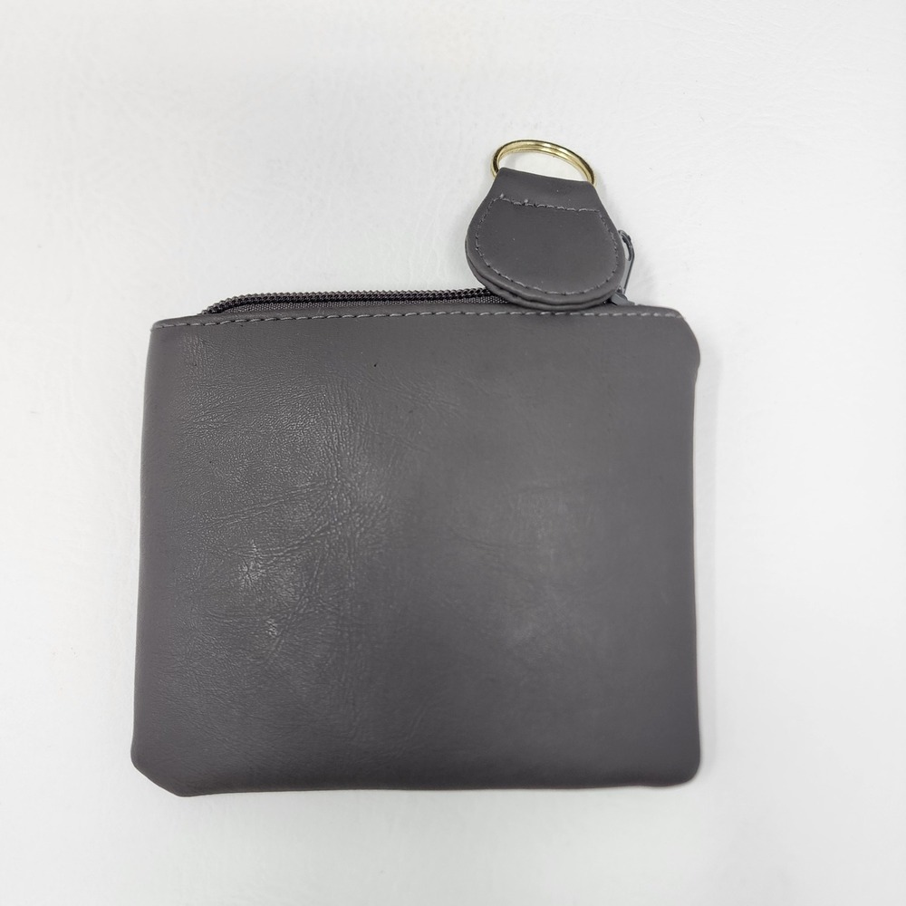 Vtg JG Hook Grey Faux Leather Shoulder Bag w Matching Pouch Key Ring Neutral - Picture 12 of 16